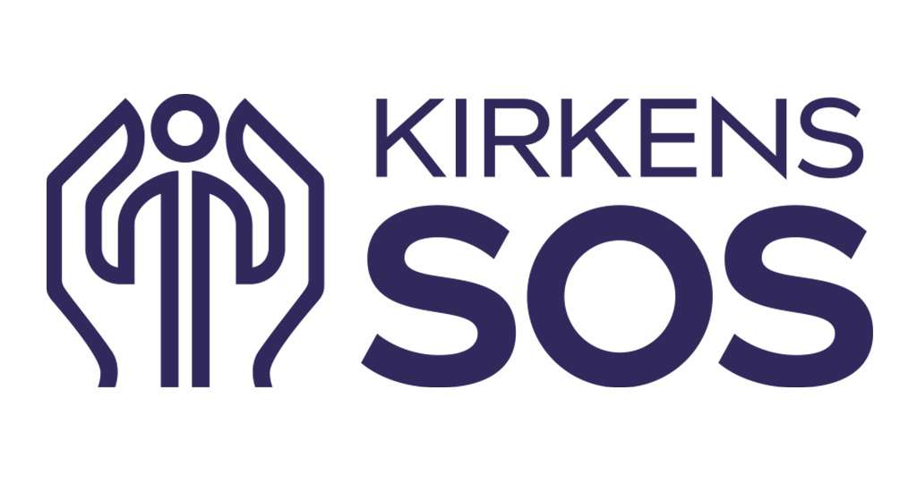 Logo Kirkens SOS. To hender holder et menneske