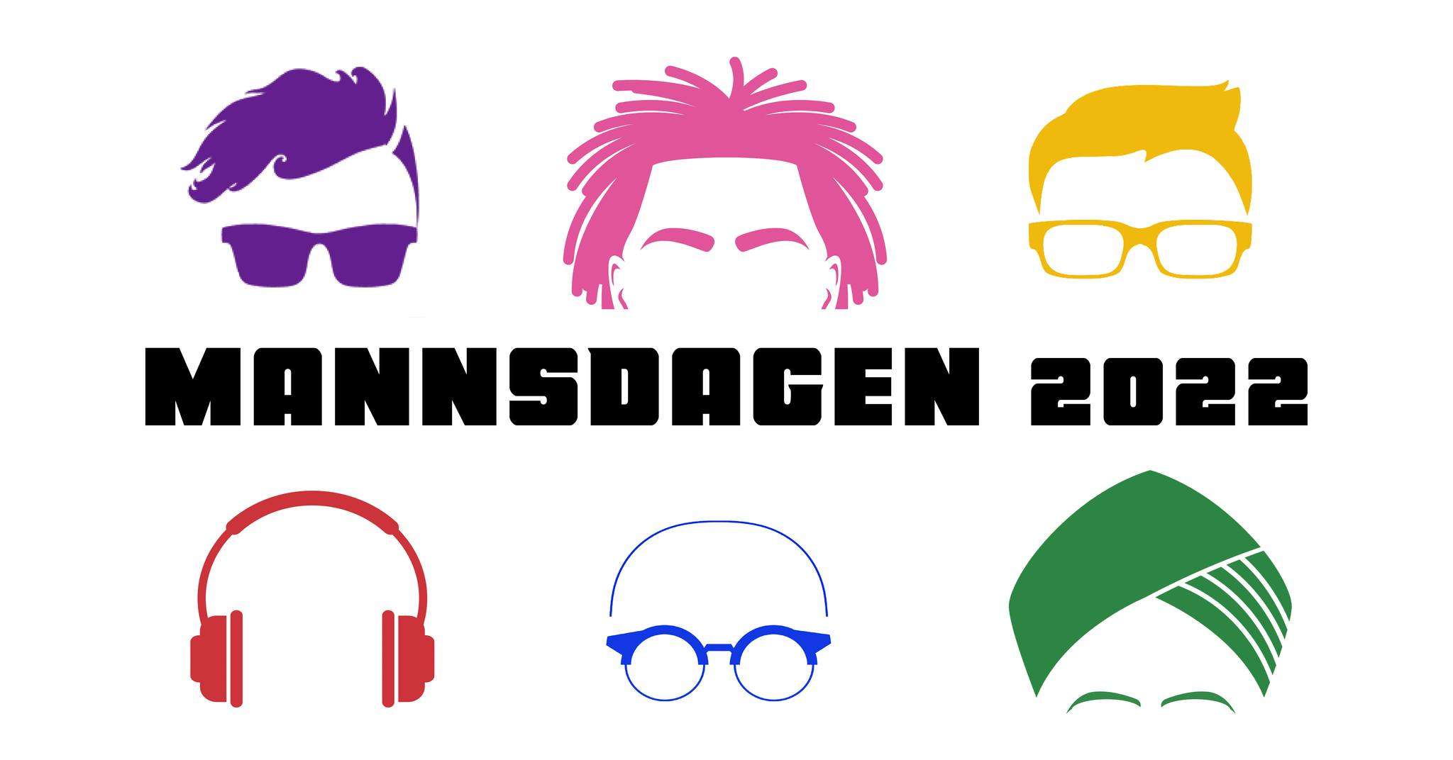 Logo, mannsdagen 2022. Menn med ulike hårsveiser viser mangfold.